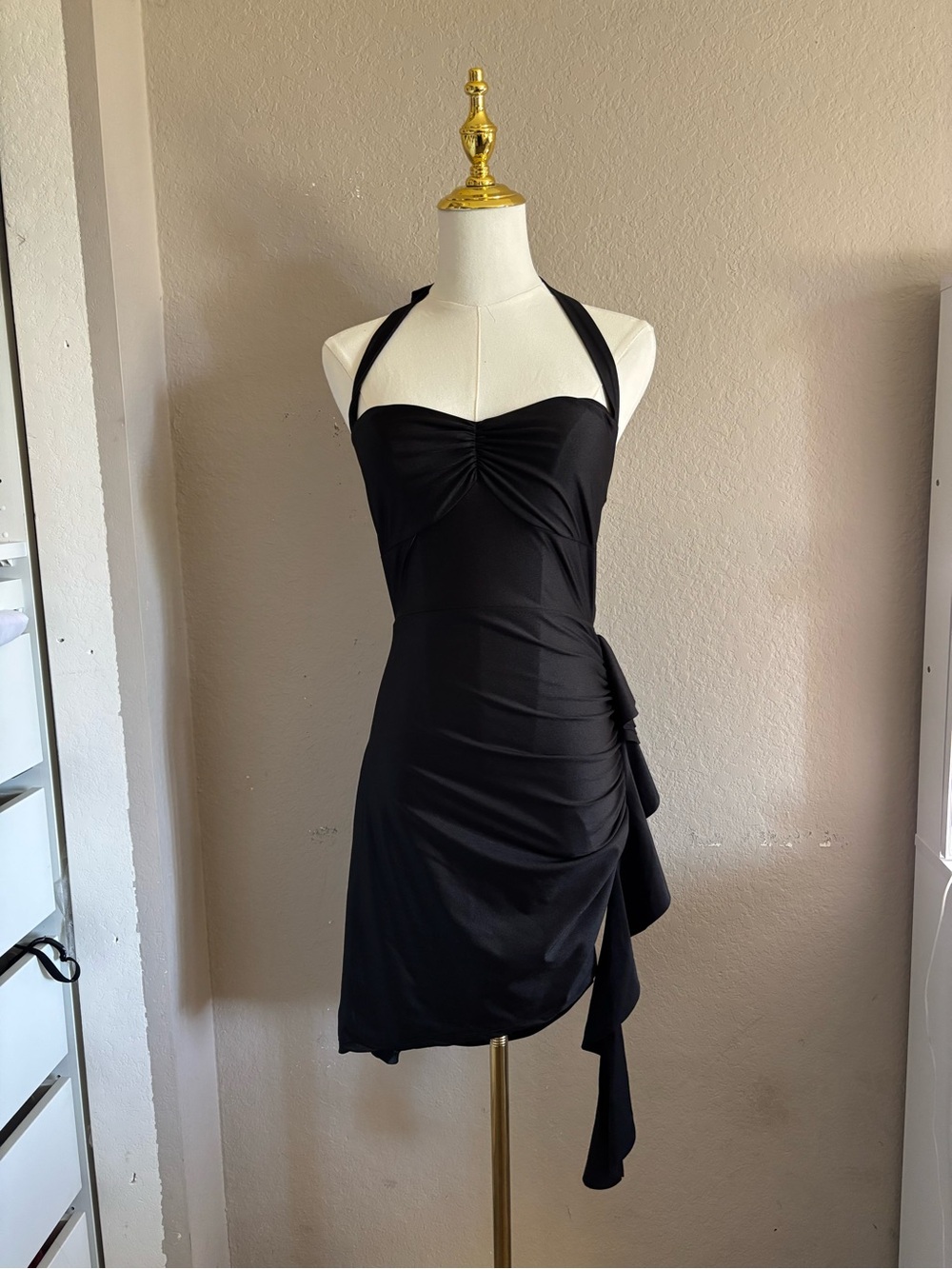 Windsor Black Ruched Mini Skirt with Side Ruffle Detail